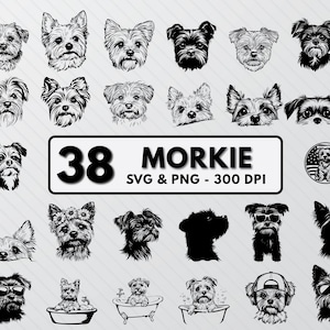 Morkie Svg Bundle, Morkie Dog Silhouette,  Morkie Grooming Decal Vector, Dog Breed Png Clipart, Morkie Puppies Outline, Morkie Toys Cut File