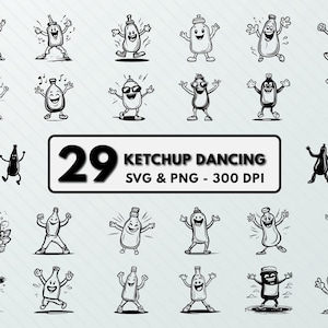 Dancing Ketchup Bottle Clipart: SVG, PNG, Vector Art (Digital Download)