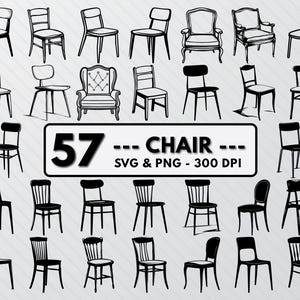 Pacote de silhuetas de cadeiras SVG: clipart de móveis, decalque Cricut (download digital)