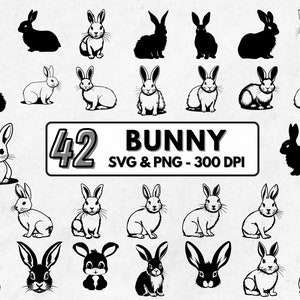 Bunny SVG Bundle, Rabbit Cut Files for Cricut, Bunny Silhouette, Bunny Outline Svg, Rabbit Silhouette, Bunny Clipart, Bunny Png Sublimation