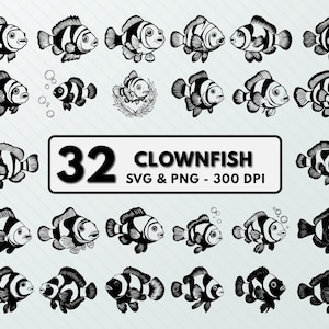 Clownfish Svg Png Bundle, Clownfish Silhouette, Clownfish Clipart, Clownfish Vector Decal, Clownfish Cut File, Cricut  Clownfish Icon Logo