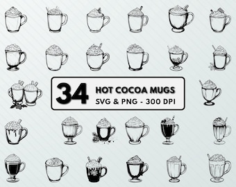 Hot Cocoa Mugs Clipart: Winter Drink Designs (SVG, PNG)