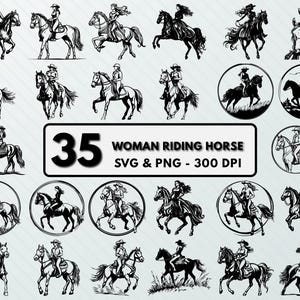 Frau auf Pferd SVG, Cowgirl Png, Mädchen auf Pferd Clipart, Mädchen auf Pferd Silhouette, Aufkleber, Vektor, Umriss, Designs, Schnittdateien für die Schaltung