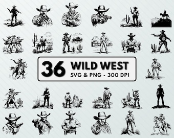 Wild West Cowboy Clipart: Silhouette Vector Art (SVG, PNG)
