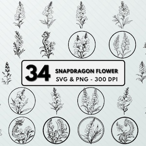 Snapdragon Flower SVG PNG: Floral Silhouette Cut Files