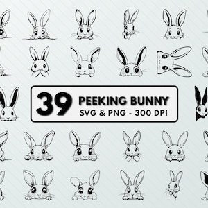 Peeking Bunny SVG PNG Bundle, Peeking Bunny Clipart, Peeking Bunny Silhouette, Peeking Bunny Vector, Decal, Cut File, Cricut, Bunny Outline
