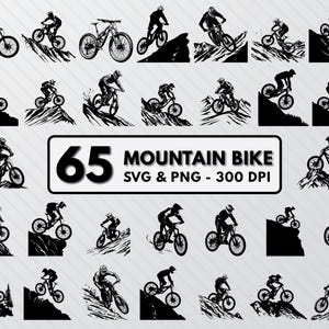 Mountain Bike Silhouette, Mountain Bike Svg Bundle Set, Mountain Bike Clipart Png, Mountain Bike Outline Svg, Mountain Bike Decal Vector Png