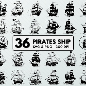Pirates Ship Svg Png, Pirates Ship Clipart, Sea Ship Silhouette, Ship For Pirate Decal, Vector Art, Outline, Designs, Cut Files For Circuit