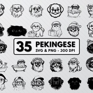 Pekingese Dog SVG Bundle: Silhouette Cut File, Clipart Decal (PNG)