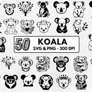Koala Svg Bundle, Australian Koala Silhouette, Cute Koala Clipart Png, Koala Animal Outline Svg, Koala Vector, Koala Bear Illustration Png