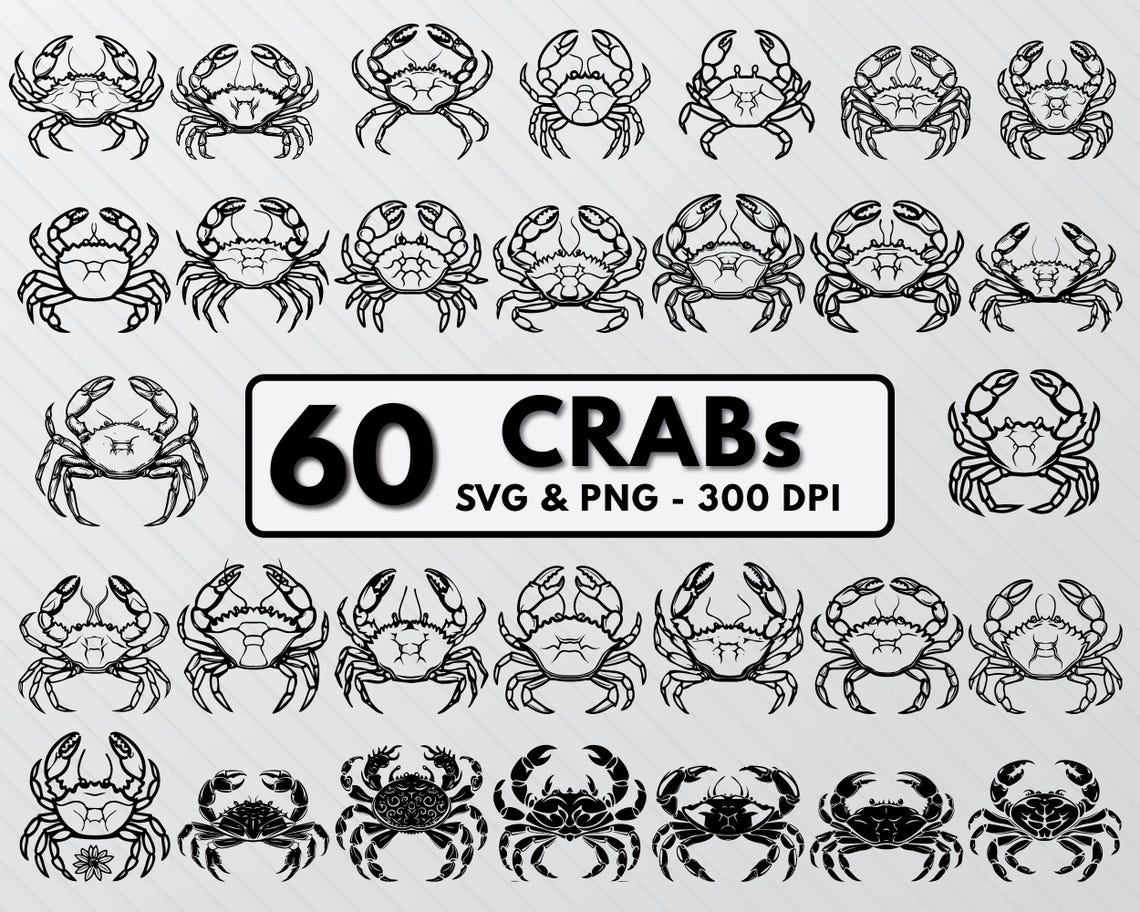 Crab Silhouette Svg, Crab Svg Bundle Set, Crabs Png Clipart, Crab ...
