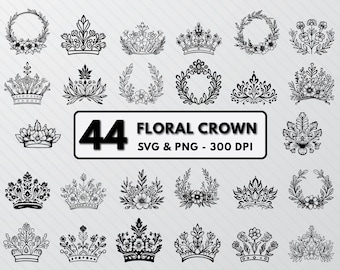 Floral Crown SVG Bundle: Silhouette Cut File, Clipart PNG
