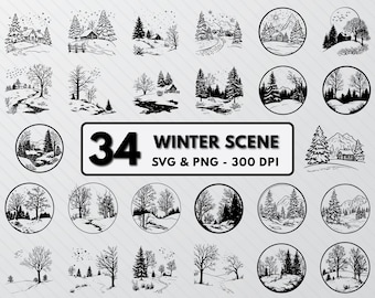 Winter Scene SVG Bundle: Christmas Village Silhouette (PNG, Cricut)