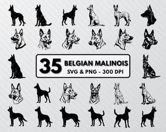 Belgian Malinois Dog Silhouette Bundle: SVG, PNG Files