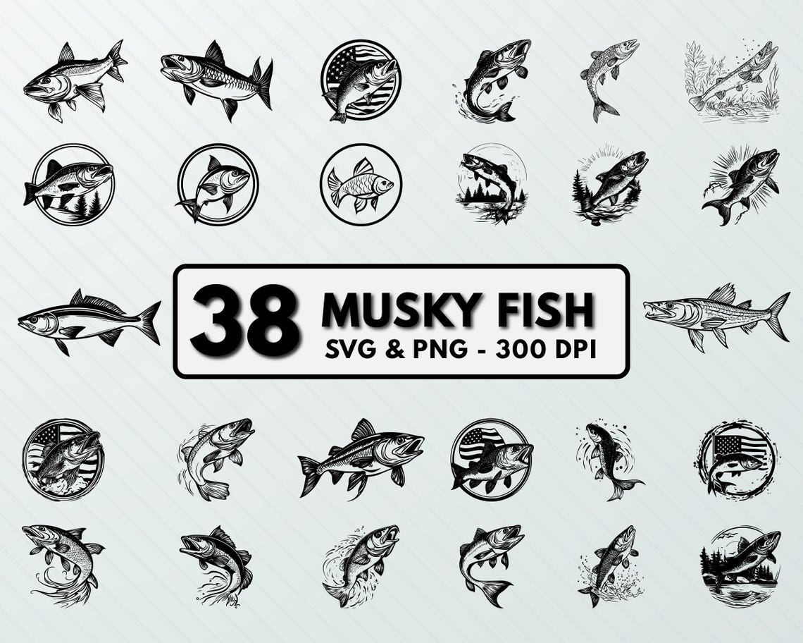 Musky Fish SVG PNG Bundle: Fishing Clipart, Decal Cut Files - Etsy