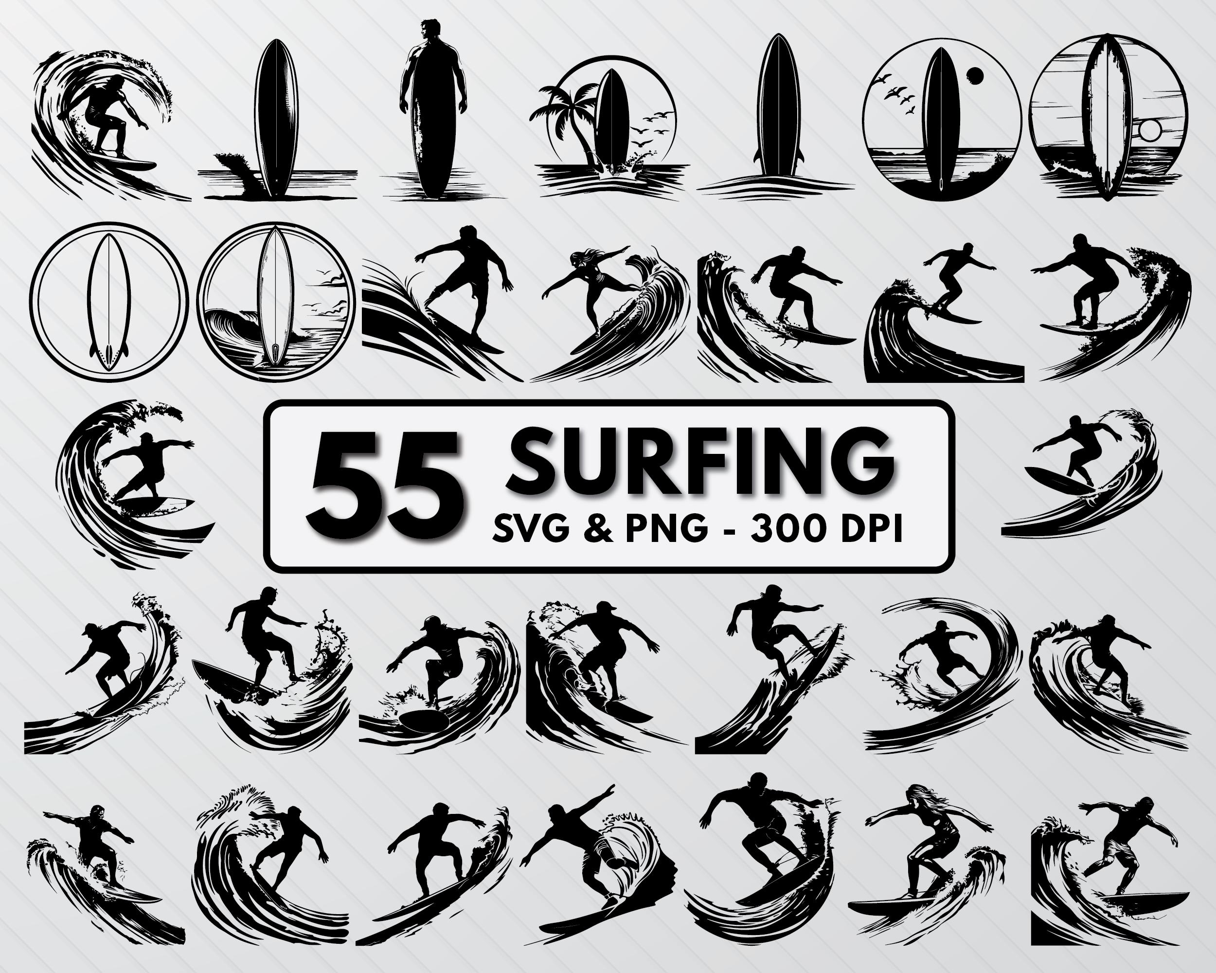 Surfing Surfer Silhouette, Surfing Svg Bundle Cut, Surfing Clipart, Surfer Png, Surfing Decal, Surfing Vector Art, Surfer Icon Outline Signs