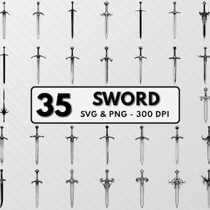 Sword Svg Bundle, Sword Silhouette Cut File, Sword Vector Art, Sword Png Clipart, Sword Svg Files, Sword Outlines, Sword Decal Cricut Icon.