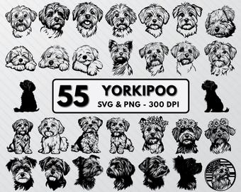 Yorkipoo Dog Silhouette SVG Bundle: Puppy Clipart, Decal Outline (PNG, Cricut)