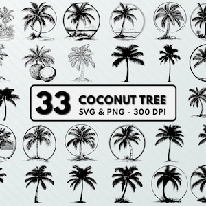 Coconut Tree Svg Png Bundle, Coconut Tree Silhouette, Coconut Tree Clipart, Coconut Tree Vector Art, Coconut Tree Decal, Tree Cut File Art