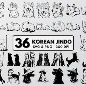 Korean Jindo Dogs Silhouette, Korean Jindo Dog Svg Bundle, Dogs Clipart