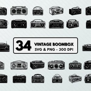 Vintage Boombox Clipart: SVG PNG Bundle, Cricut Cut File