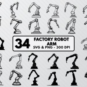 Factory Robot Arm SVG Bundle: Silhouette Clipart (PNG, Vector)