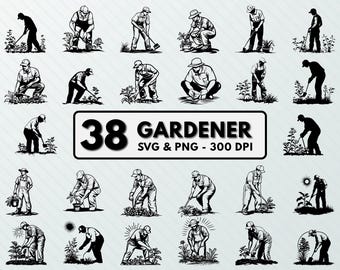 Gardener Silhouette Vector: Gardening Designs, Farmer Outline (SVG, PNG)