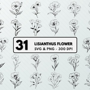 Lisianthus Flower Svg Bundle, Lisianthus Flower Silhouette Cut File, Lisianthus Flower Vector Art, Lisianthus Flower Png Clipart Set Flower