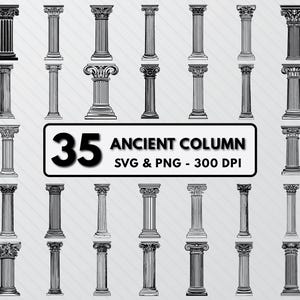 Ancient Column Svg Bundle, Ancient Column Silhouette, Ancient Column Cut Files Clipart, Column Png Cricut Icon, Column Decal Outline Vector.