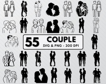 Husband And Wife Silhouette Svg, Husband Wife Svg Bundle, Husband & Wife Png Clipart, Couple Silhouette, Father Mother Outlines Decal Vector