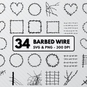 Lot de fils barbelés SVG : coeur, cadre, silhouette (PNG, Cricut)