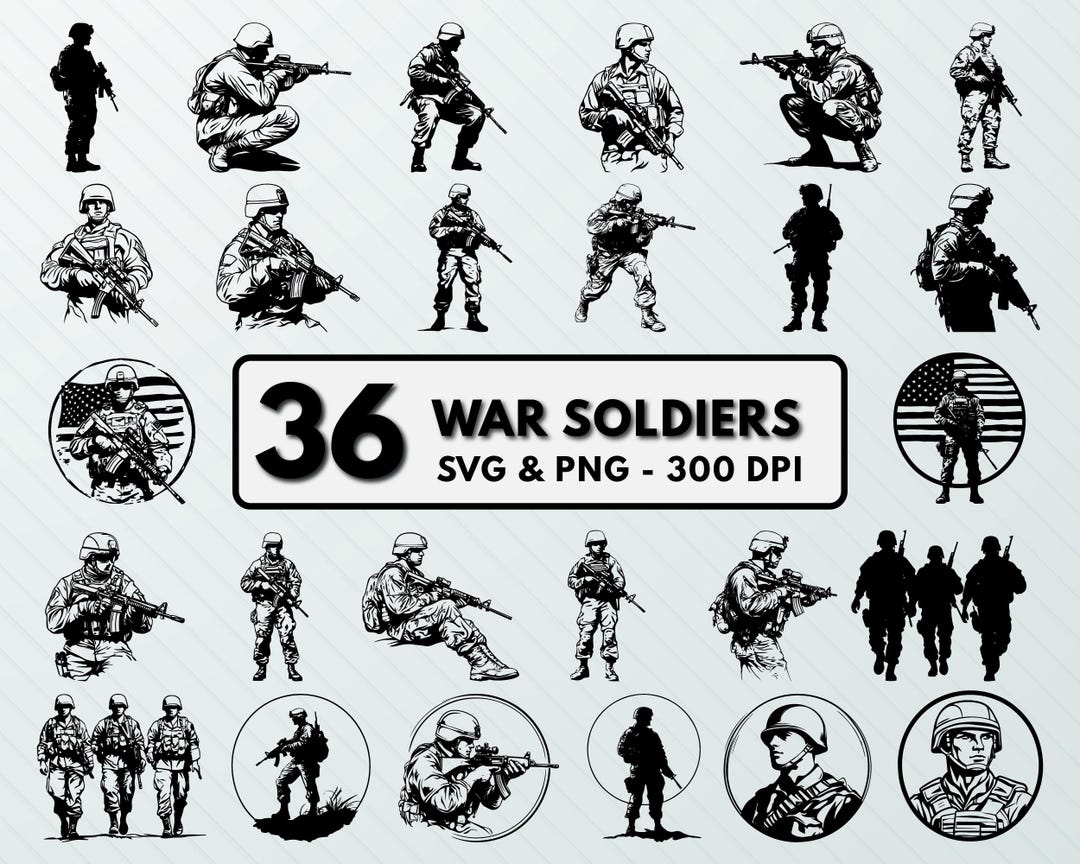 War Soldier SVG PNG: Military Army Clipart, Silhouette (300 DPI) - Etsy