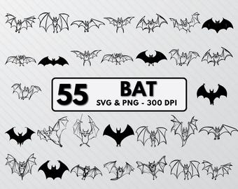 Bat Silhouette SVG Bundle: Halloween Clipart, Cricut Decal (PNG, Vector)