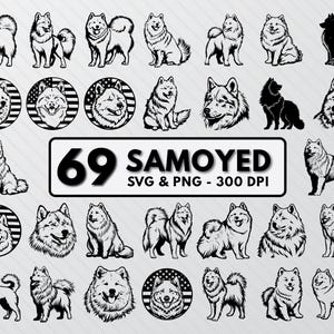 Samoyed Dog Silhouette Svg, Samoyed Svg Bundle Cut Files, Samoyed Dog Clipart, Samoyed Dog Svg, Samoyed Outlines, Cute Samoyed Dogs Decal