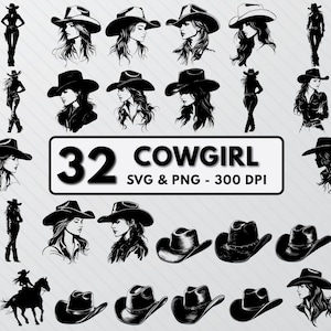 Pacchetto SVG Cowgirl per Cricut, Silhouette Cowgirl in formato SVG, Clipart Cowgirl, Contorni Cowgirl, Png Cowgirl, Decalcomania Cowgirl, Cappello Cowgirl in formato SVG.