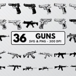 銃のSVGバンドル、ライフル、ピストルのベクターアート（SVG、PNG）
