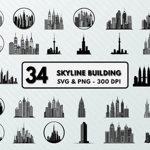 Skyline Building Svg Png, Building Clipart, Building Silhouette, Building Decal, Building Vector Art, Outline, Design, Cut Files For Circuit