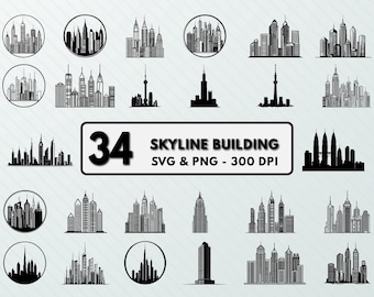 Skyline Building Silhouette: Cityscape Vector Art (SVG, PNG)