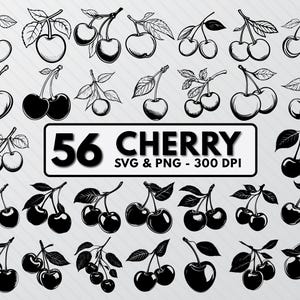 Cherry Svg Bundle, Cherry Silhouette Png, Cherry Fruits Clipart Png, Cherry Outline Svg, Cherry Vector Art, Cherry Cut File Cricut Decal Png