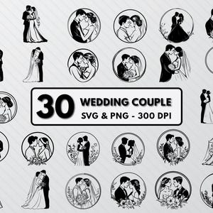 Wedding Couple Silhouette: 30 SVG & PNG Clipart Bundle