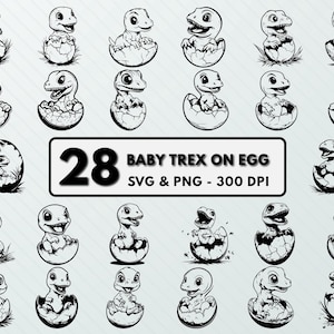 Baby Trex on Egg Clipart: Dinosaur SVG, PNG Cut Files