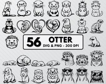 Otter Silhouette SVG Bundle: Vector Art, Clipart, Decal Icon (PNG, SVG)