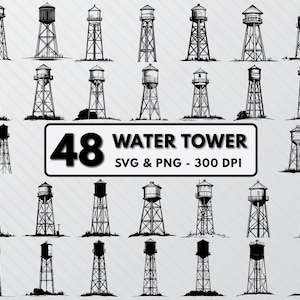 Water Tower Silhouette, Water Tower Svg Bundle, Water Tower Clipart, Water Tower Png file Decal, Water Tower Outline, Water Tower Vector Art