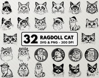 Ragdoll Cat SVG Bundle: Kitten Clipart, Outline Cut File (PNG)