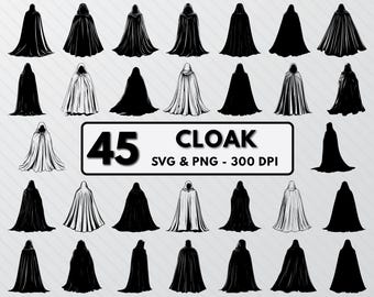 Cloak Silhouette SVG Bundle: Magic, Halloween, Wizard (PNG, Vector)