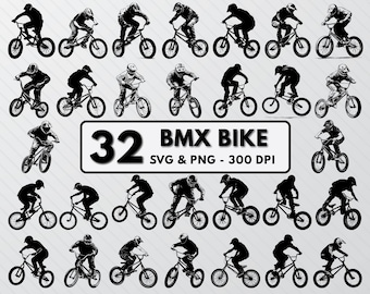 Pacchetto SVG di sagome di bici BMX: clipart, decalcomania, vettore (PNG) di motociclisti