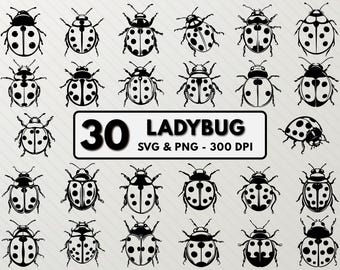 Ladybug Silhouette SVG Bundle: Insect Clipart, Decal Cut Files (PNG, SVG)