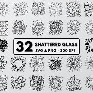 Shattered Glass Svg Bundle, Shattered Glass Silhouette Cut File, Brocken Glass Clipart Cricut, Cracked Glass Png Decal, Chipped Glass Vector