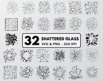 Shattered Glass SVG Bundle: Cracked Glass Clipart (PNG, Vector)