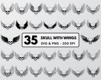 Skull With Wings SVG-bundel: silhouetkunst, Cricut-sticker (digitale download)